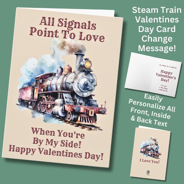 Add Names, Red/Brown Steam Train Engine Valentines Card (Creator Uploaded)