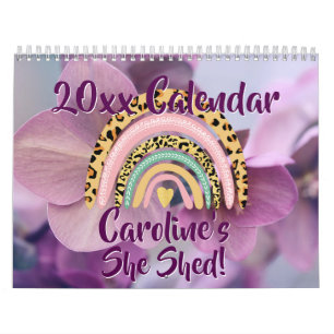 Add Name's She Shed Leopard Rainbow Floral 20xx Calendar