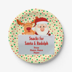 Add Names Snacks for Santa Rudolph 7" Paper Plate