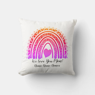 Add Names Text Boho Pink Rainbow Leopard Heart Throw Pillow