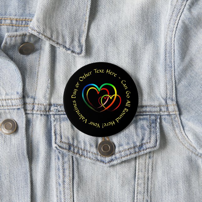 Add Names Text Message - Hearts on Black 3 Inch Round Button (In Situ)