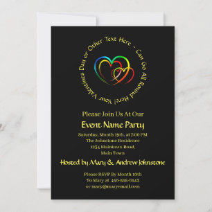 Add Names Text Message - Hearts on Black Invitation