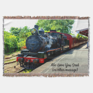  Add Names Text - Steam Train Engine Locomotive  Throw Blanket