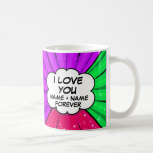Add Names Valentines Day I Love You Pop Art Comic Coffee Mug
