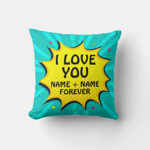 Add Names Valentines Day I Love You Pop Art Comic Throw Pillow