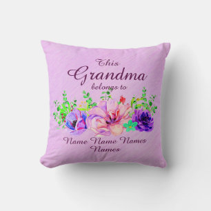 Add or Edit Names - This Grandma belongs to Floral Throw Pillow