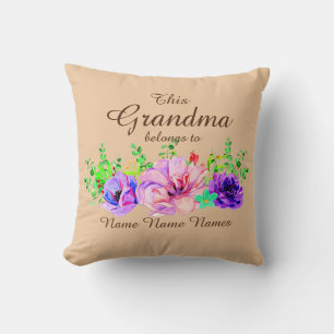 Add or Edit Names - This Grandma belongs to Floral Throw Pillow