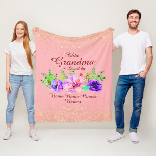 Add or Edit Names This Grandma Is Loved By Floral Fleece Blanket
