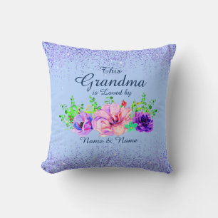 Add or Edit Names This Grandma Is Loved By Floral  Throw Pillow