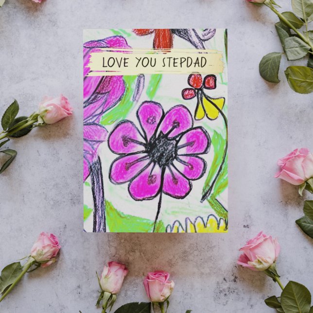 Add our Kid's Drawing Photo Cute Custom Stepfather Foil Holiday Card (Creator Uploaded)