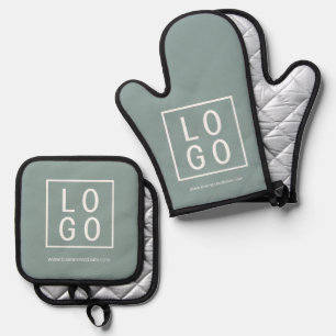 ADD OWN BUSINESS LOGO WEBSITE SAGE GREEN MARKETING OVEN MITT & POT HOLDER SET