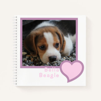 ADD OWN PHOTO PIC PET BEAGLE DOG PINK HEART SHAPE NOTEBOOK