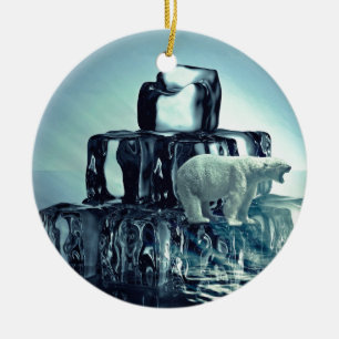 Add Own SLOGAN To Save Arctic Polar Bear Planet Ceramic Ornament