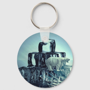 Add Own SLOGAN To Save Arctic Polar Bear Planet Keychain