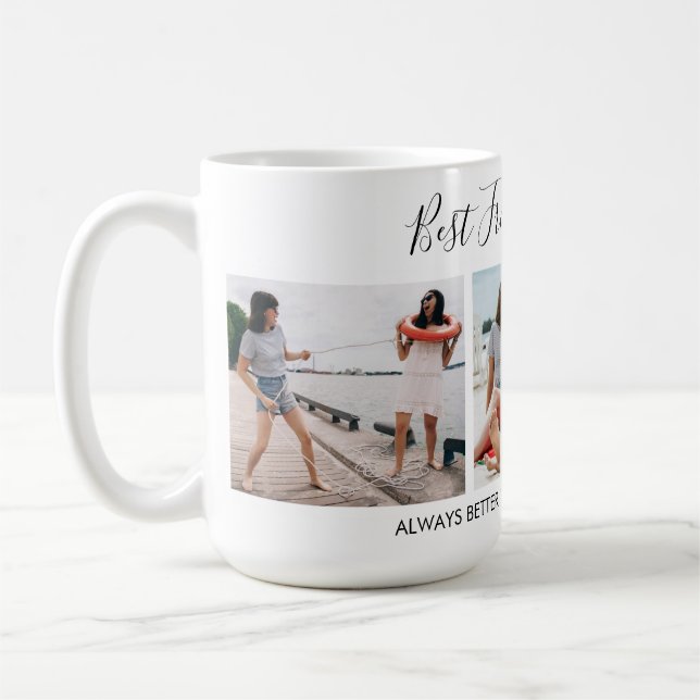Add Own Text Script 3 Photo Collage Best Friends Coffee Mug (Left)