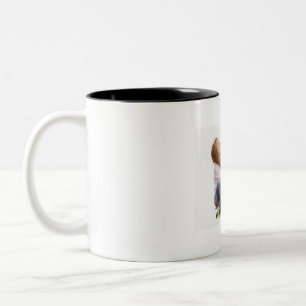 Add Own Text Script 3 Photo Collage DOG AND GIRL  Two-Tone Coffee Mug