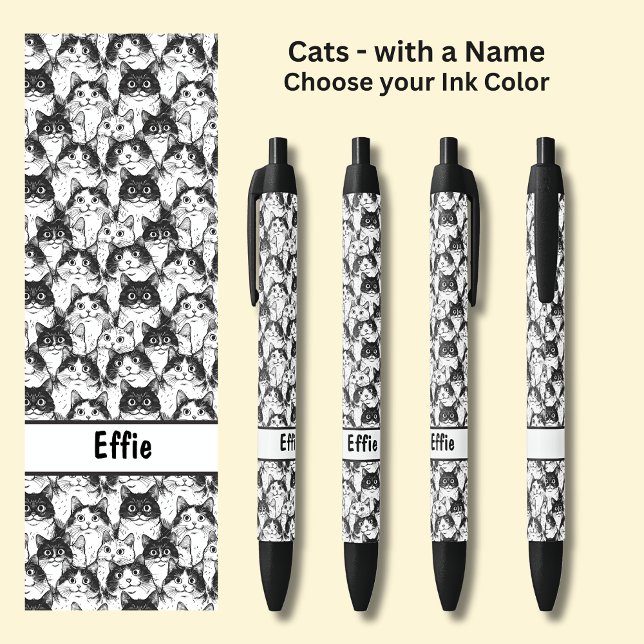 Add Owner or Cat's Name, Cats Illustration Black Ink Pen (Creator Uploaded)