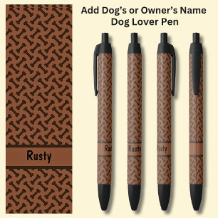 Add Owner's or Dog's Name, Dog Bones on Brown Black Ink Pen