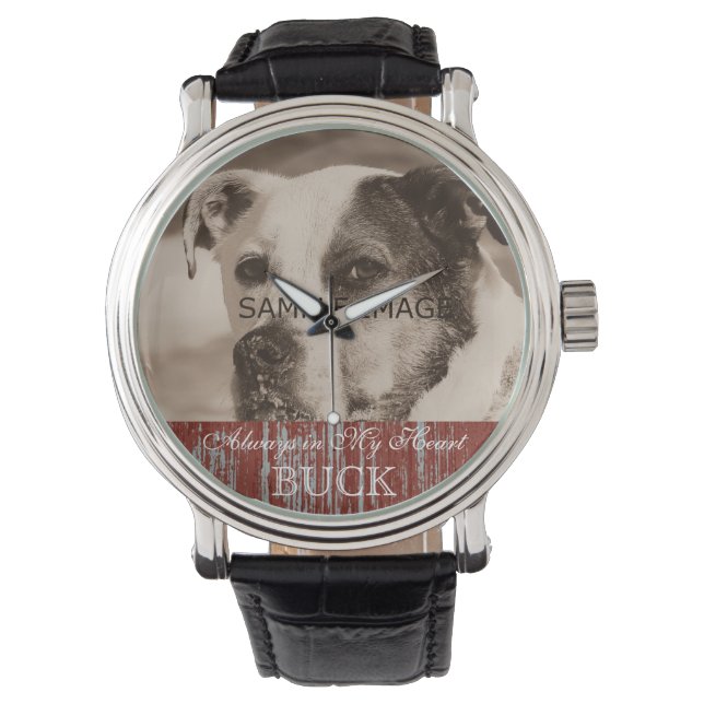 Add Pet Photo Custom Dog Picture Pet Memorial Watch (Front)