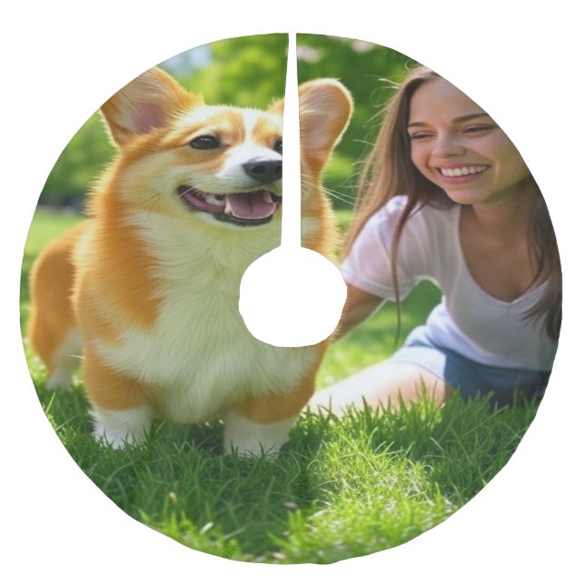 Add Pet Photo Personalize Customize Brushed Polyester Tree Skirt (Front)