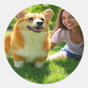 Add Pet Photo Personalize Customize Classic Round Sticker