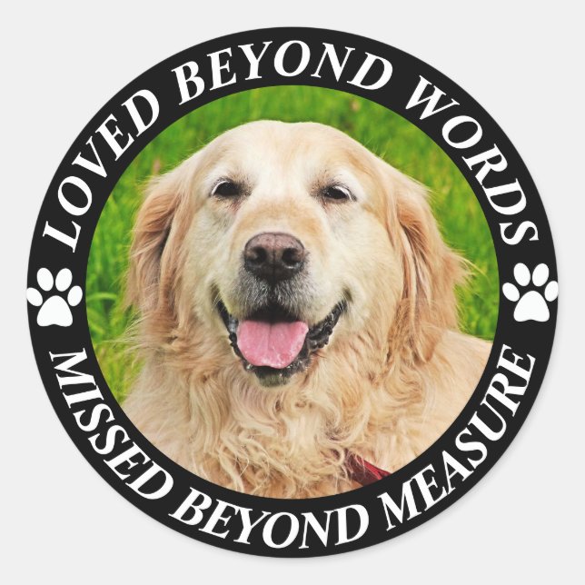 Add Photo and Name Pet Memorial Classic Round Stic Classic Round Sticker (Front)