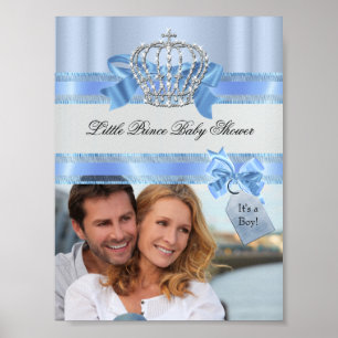 Add Photo Baby Shower Boy Blue Little Prince Crown Poster