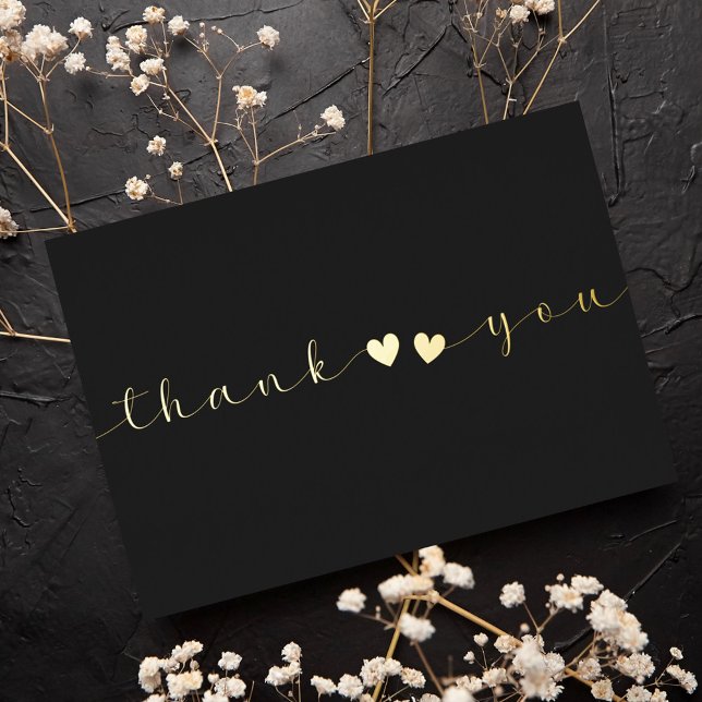   Add Photo Black Minimal & Modern Heart Thank You Foil Holiday Card (Creator Uploaded)