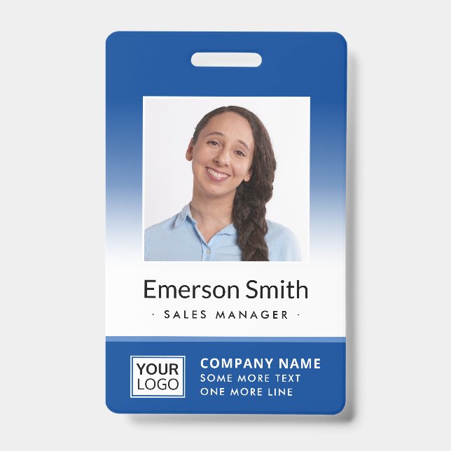 Add photo blue gradient employee name title id badge (Front)