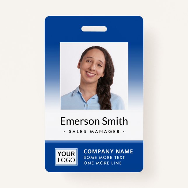 Add photo blue gradient employee name title id badge (Front)