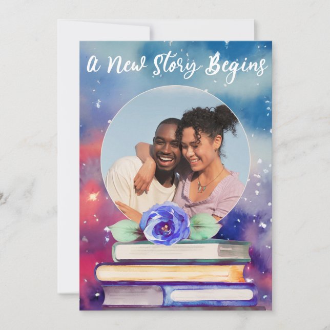   Add Photo Books & Rose Pastel Watercolor Wedding Invitation (Front)