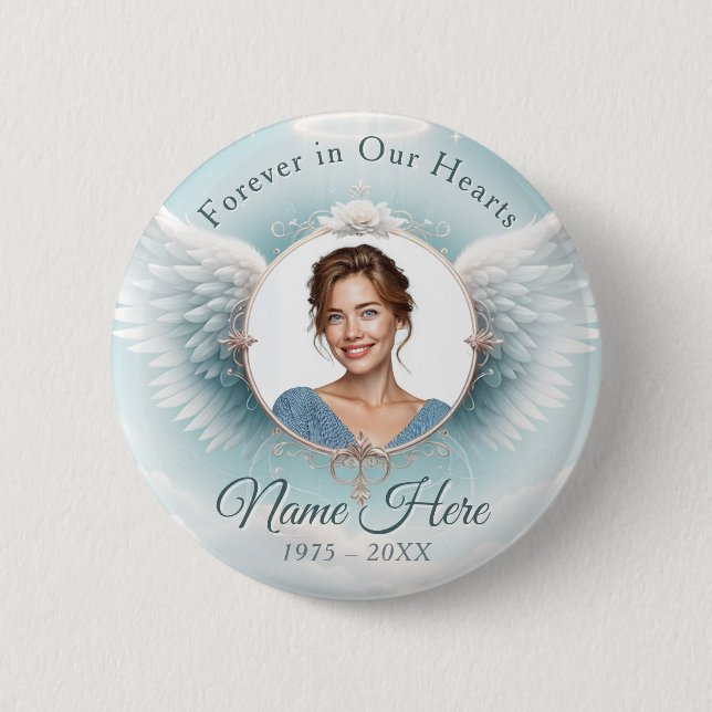 Add Photo Custom Memorial Angel WIngs 2 Inch Round Button (Front)