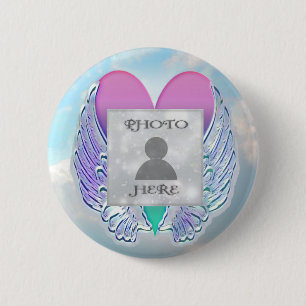 Add Photo Custom Memorial Angel Wings Heart 2 Inch Round Button