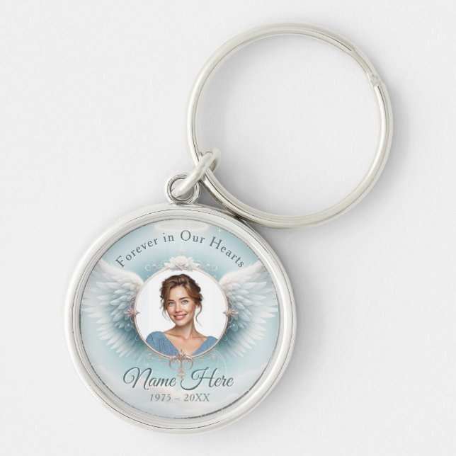 Add Photo Custom Memorial Angel WIngs Keychain (Front)