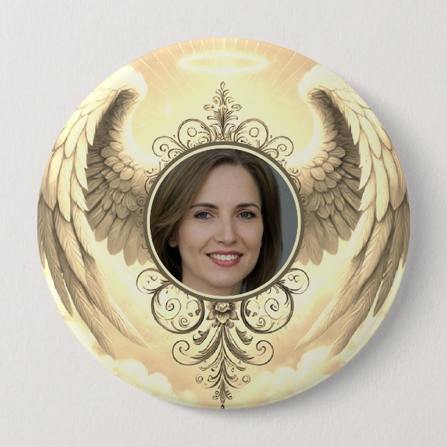 Add Photo Custom Memorial Gold 4 Inch Round Button (Front)