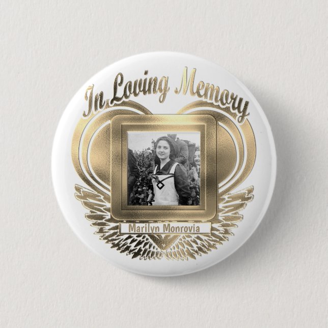 Add Photo Custom Memorial Heart Gold 2 Inch Round Button (Front)