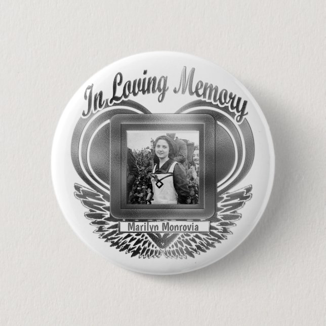 Add Photo Custom Memorial Heart Silver 2 Inch Round Button (Front)