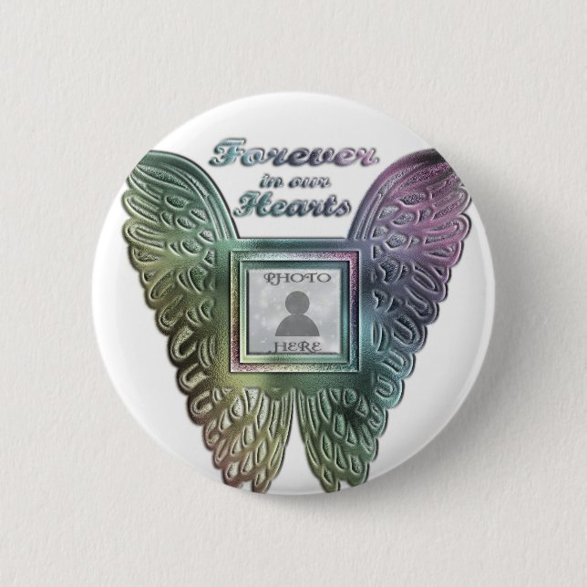 Add Photo Custom Rainbow Angel Wings Memorial 2 Inch Round Button (Front)