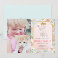 ADD PHOTO - Cute Kitten Floral Birthday Invitation