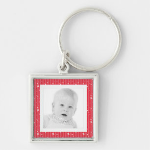 Add Photo Cute Red and Pink Stripes Keychain