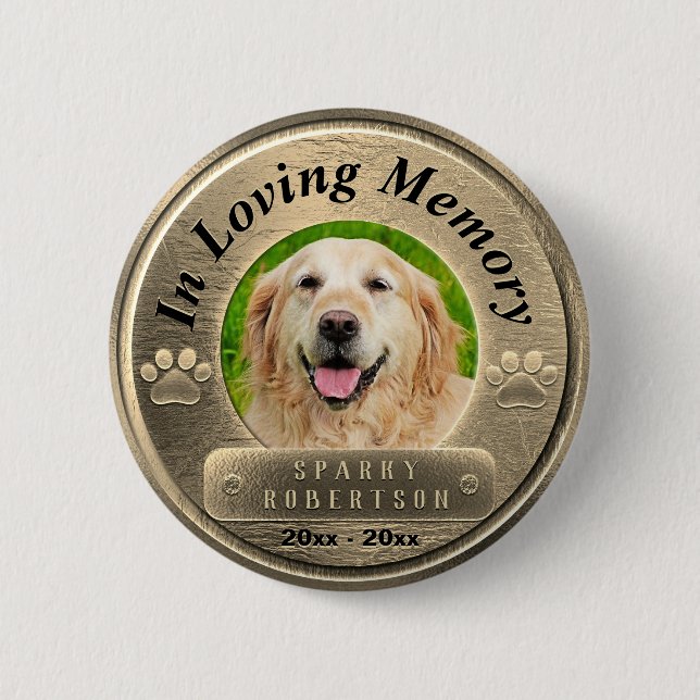 Add Photo Dog Memorial in Gold 2 Inch Round Button (Front)
