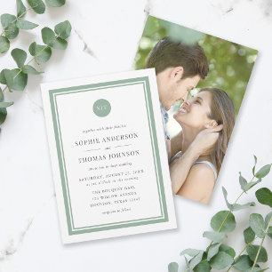 Add Photo Editable Colour Round Monogram Wedding Invitation