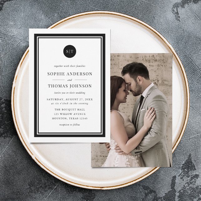 Add Photo Editable Colour Round Monogram Wedding Invitation (Creator Uploaded)
