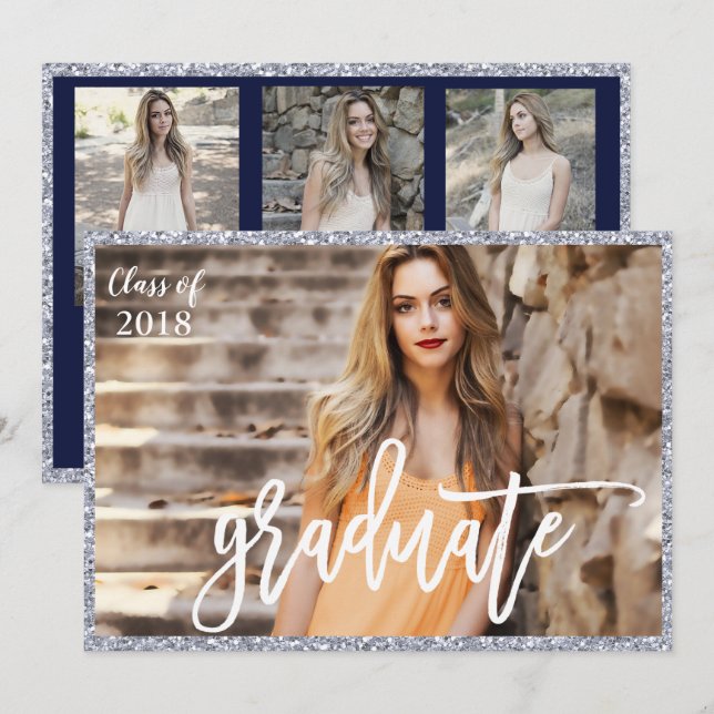 ADD PHOTO - Graduation Glitter Invitation (Front/Back)