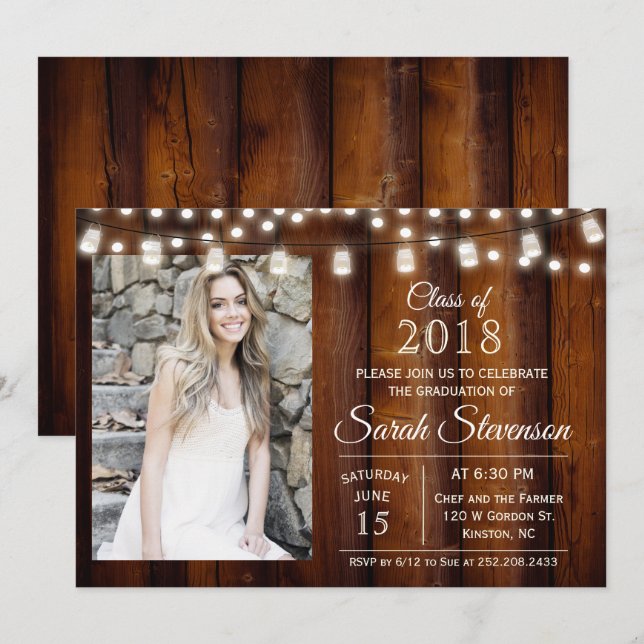 ADD PHOTO - Graduation Mason Jar Lights Invitation (Front/Back)