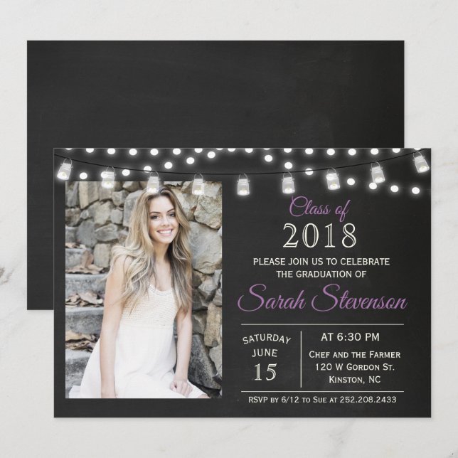ADD PHOTO - Graduation Mason Jar Lights Invitation (Front/Back)