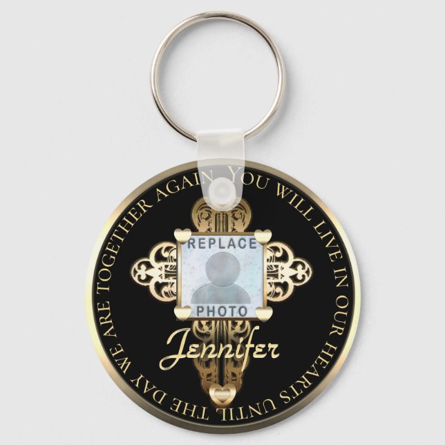 Add Photo Message Cross Hearts Memorial Keychain (Front)