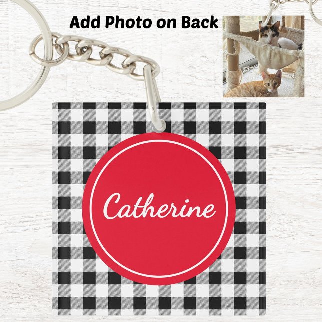 Add Photo, Name Buffalo Check Red Acrylic Keychain (Creator Uploaded)