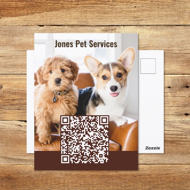 Add Photo Pet QR Code Business Postcard (Add Photo Pet QR Code Business Postcard (front and back))