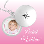 Add photo pink and white personalized locket necklace<br><div class="desc">Personalized locket necklace gift.
Replace the photo with your own.
Pink and white.</div>
